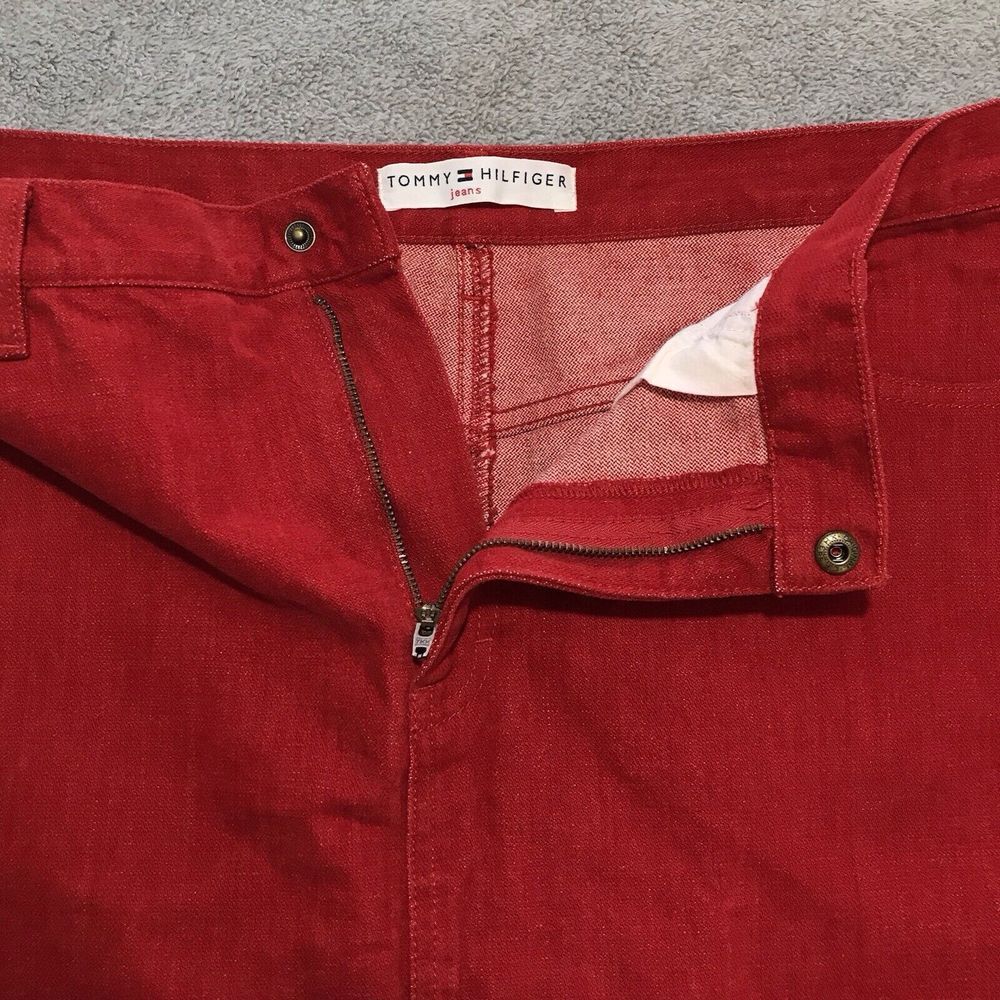 Vintage‎ Tommy Hilfiger Red Jean Skirt Women's Faux Suede 36" Waist Size 16 - Picture 8 of 14
